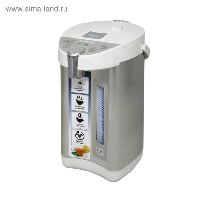 Термопот Tesler TP-5001, 4.3 л, 750 Вт, отложенный старт, подсветка, серебристо-белый-0